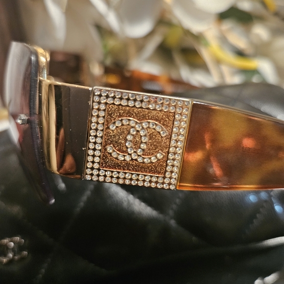 Vintage Chanel GOLD Rimless Frame w/Crystal LOGO Brown Sunglasses- nowhere - Picture 9 of 12